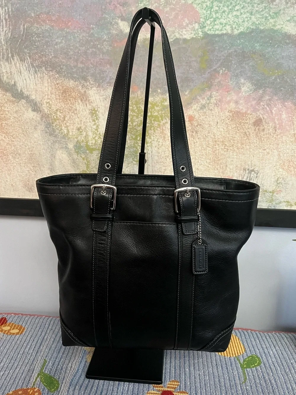 Coach Hampton 2006 Vintage Black Leather Tote Shoulder Bag Y2K